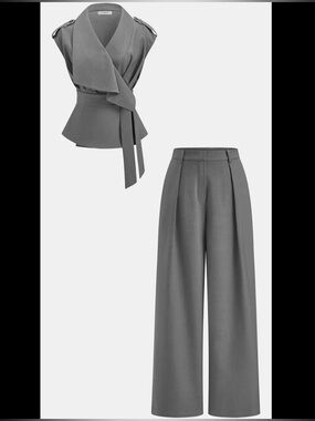 Wrap Front Fitted Top & Pleated Pants Set